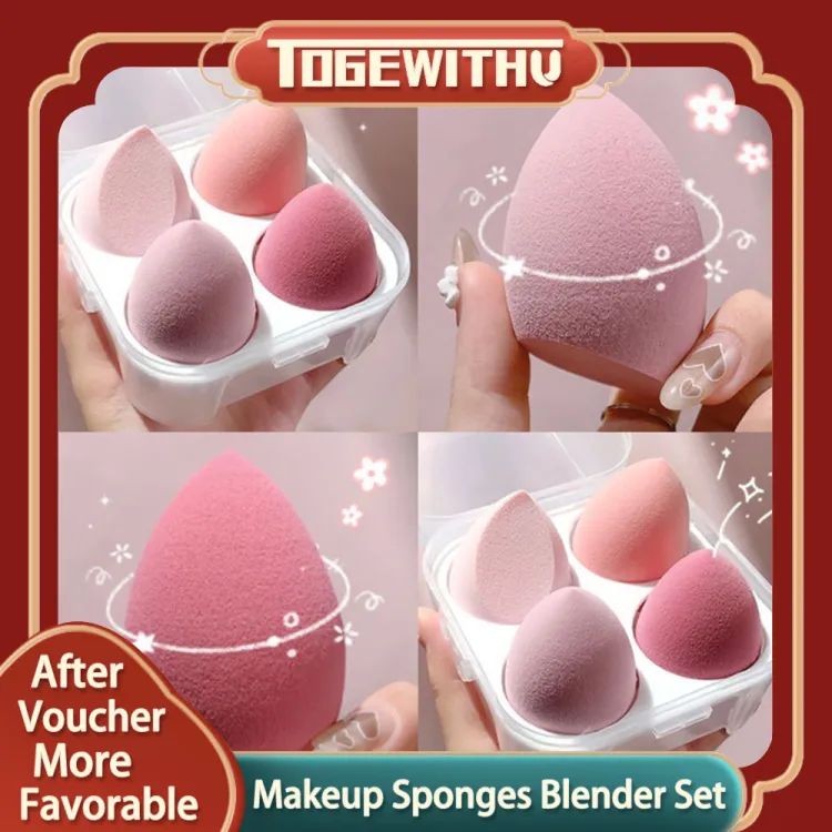 4PCS Makeup Sponge Blender Set Professional Beauty Sponge Foundation Blending Blender with Egg Case Makeup Puff Flawless for Cream Powder