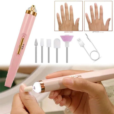 Rechargeable Flawless Salon Nail Finishing Touch Electric Nail Drill Bits File Tool Set Nail Filer Bits File Tool Set, Nail Polish Remover Machine