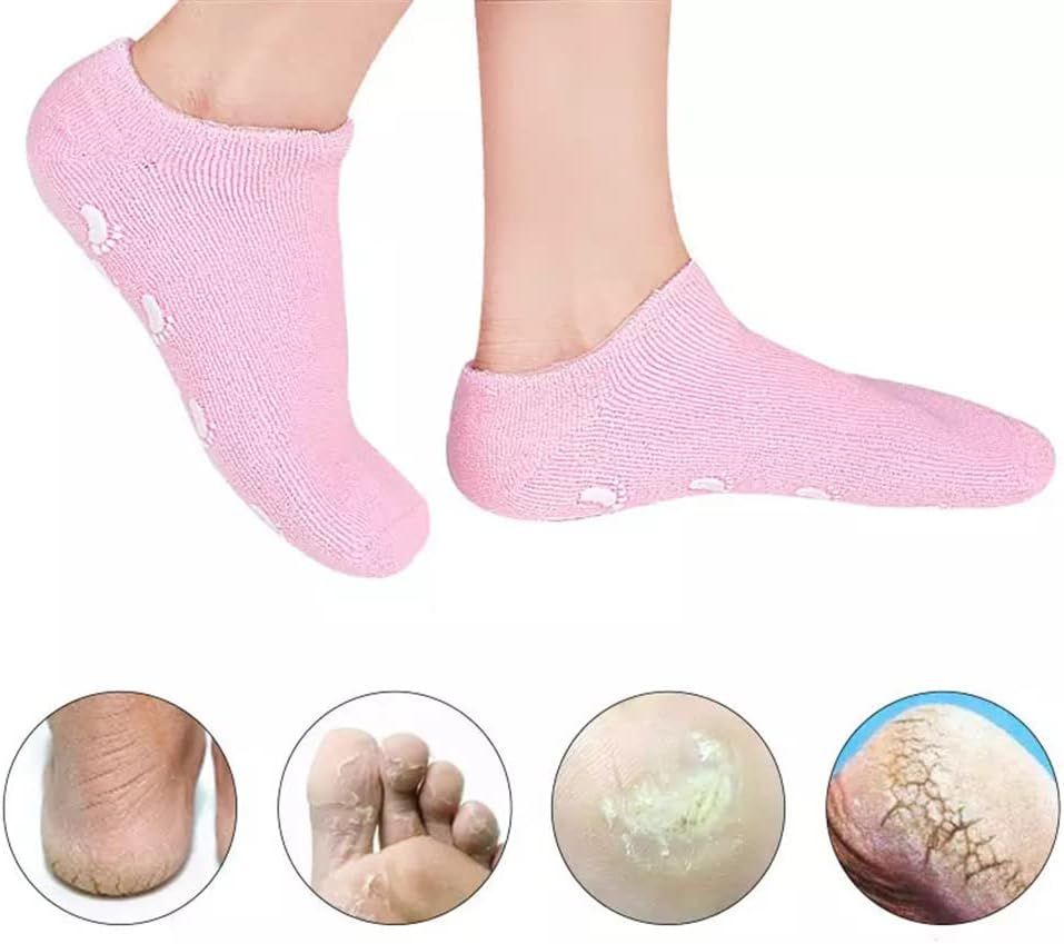 Short Moisturizing Socks WalTok Cotton Spa Gel Moisture Socks Gel Inner Lining Infused with Essential Oils Best for Repairing Softeing Dry Cracked Feet Skins