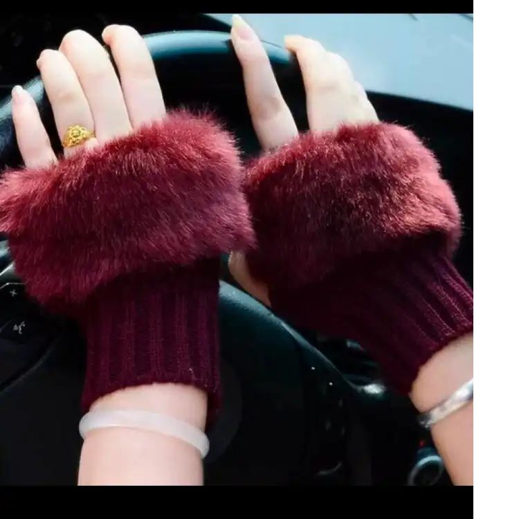 Women Gloves Plush Faux Knitting Wool Keep Warm Fashion Short Mitten Fingerless Girl Half Finger Winter Warm Glove