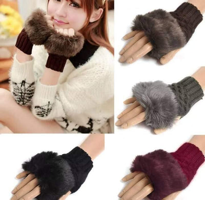 Women Gloves Plush Faux Knitting Wool Keep Warm Fashion Short Mitten Fingerless Girl Half Finger Winter Warm Glove